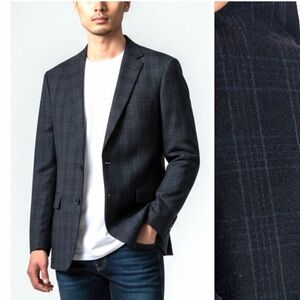 Z Zegna Sport Coat Wool Angora Silk Jacket Deep Blue Plaid Blazer Size US 40R